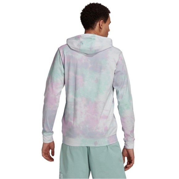 ADIDAS Men's Green/Purple Essentials Tie-Dyed Inspirational Hoodie - Small - Picture 2 of 13